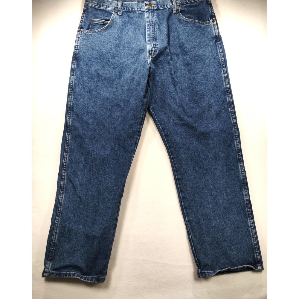 Wrangler Rugged Wear Mens Blue Relaxed Fit Straight Leg Denim Jeans 42x30